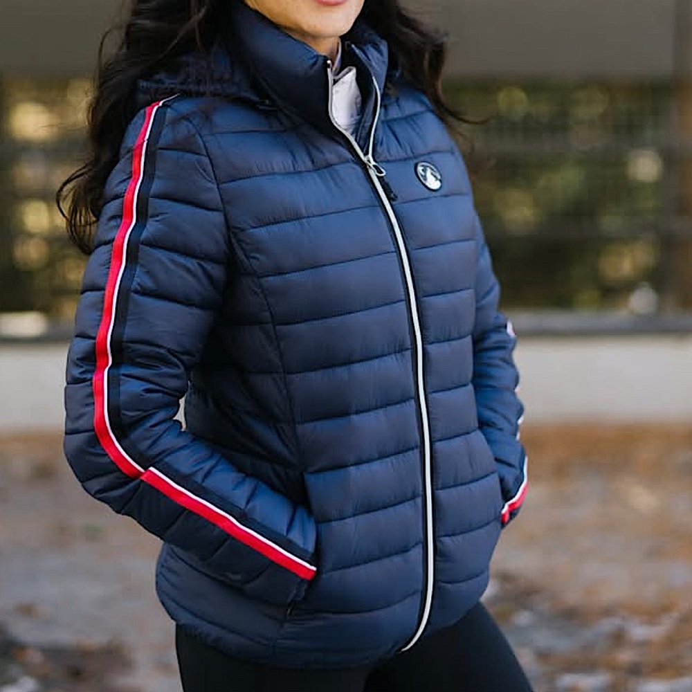 Zyia telluride navy stripe puffy coat